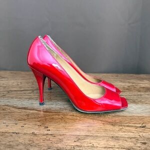 Elegant Red Patent Leather Peep-Toe Heels